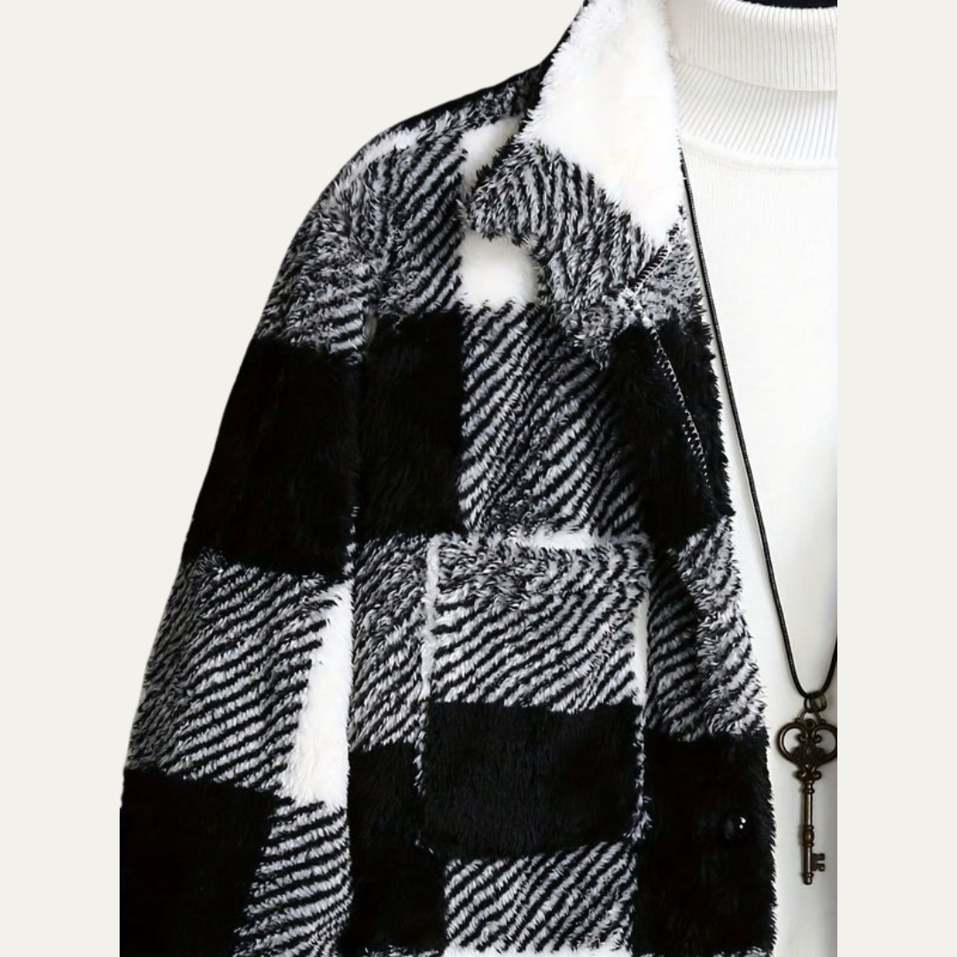 Men’s Fuzzy Plaid Button Up Shirt Jacket