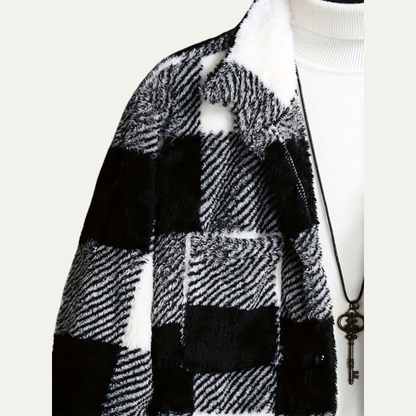 Men’s Fuzzy Plaid Button Up Shirt Jacket