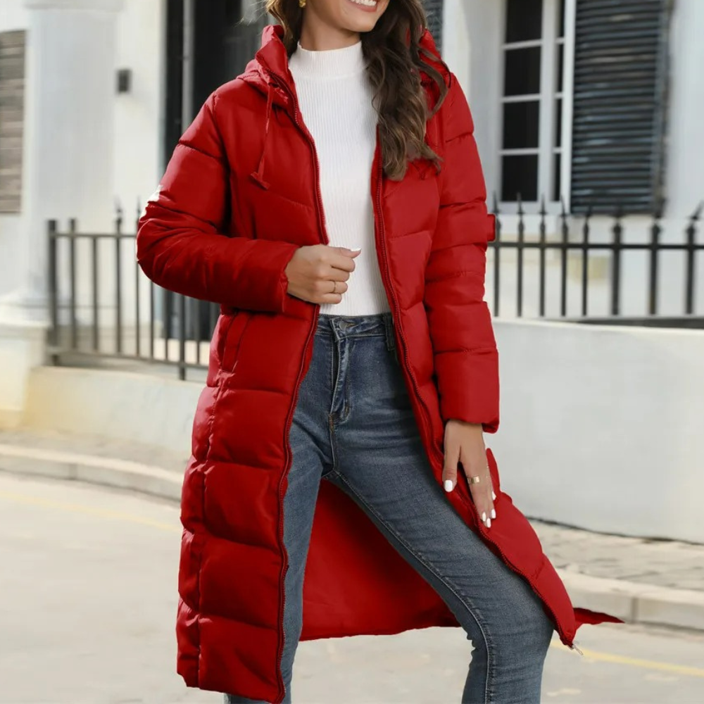 Warm Women's Down Parka Coat with Hood and Belt