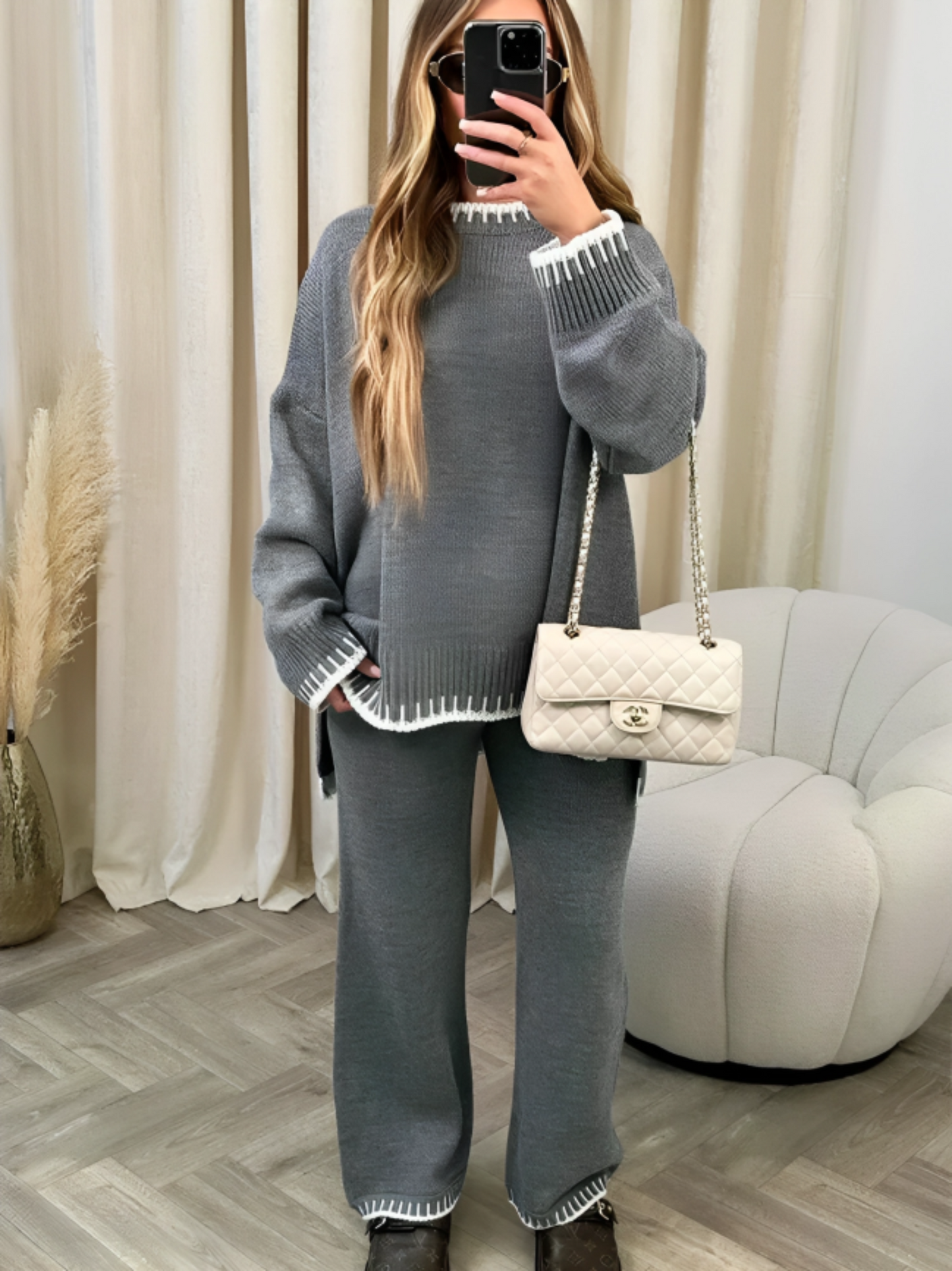 Chic Striped Knit Sweater and Pants Set for Women