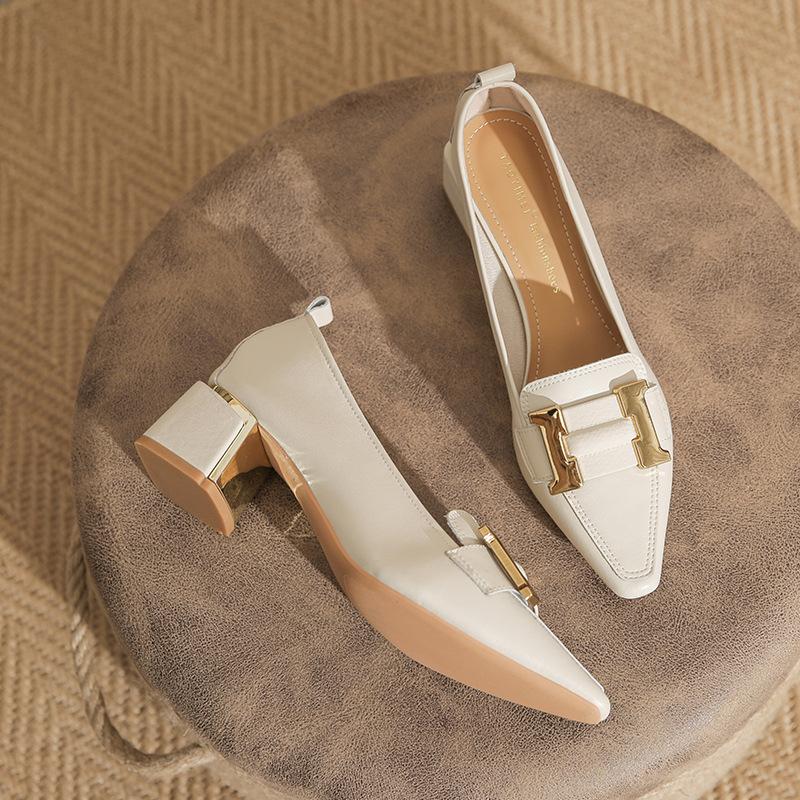 Classic Loafers with Block Heel - Comfortable Office Shoes