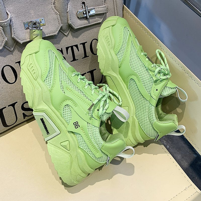 Bright Neon Women's Fashion Sneakers with Numeric Details