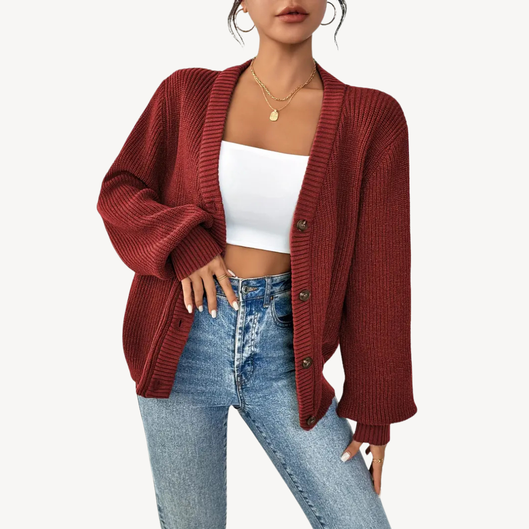 Women's V-Neck Drop Shoulder Cardigan Sweater