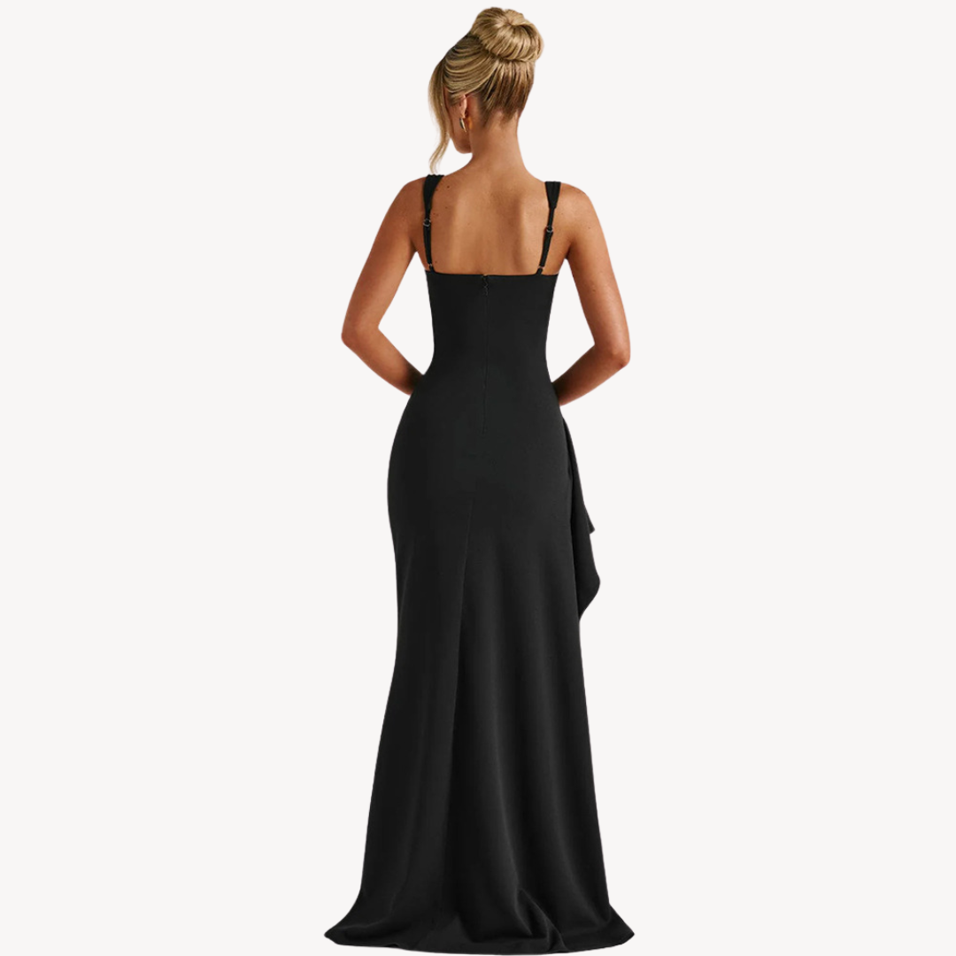 Women's Black Satin Slit Maxi Dress