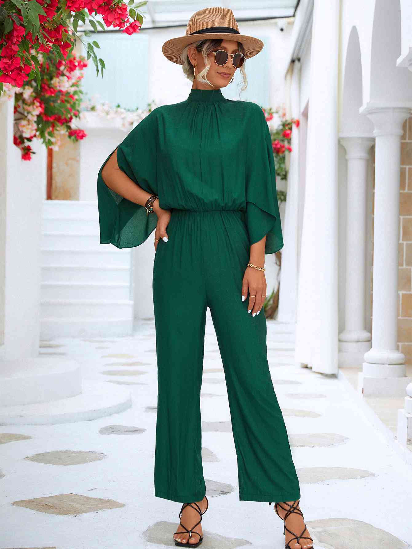 Chic Women's Summer High Neck Jumpsuit with Ruffle Details
