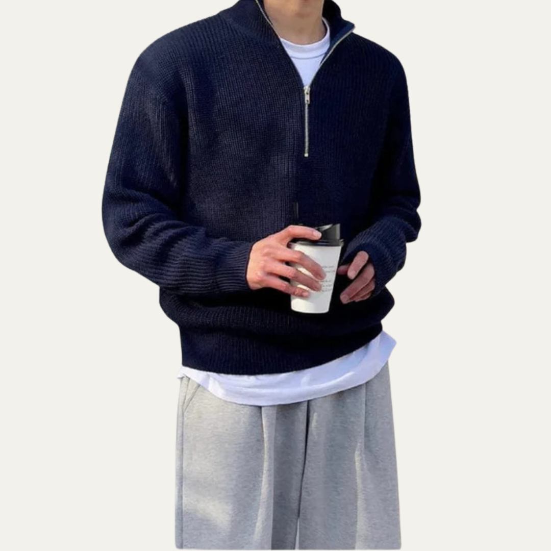 Men’s Oversized Quarter Zip Rib Knit Sweater