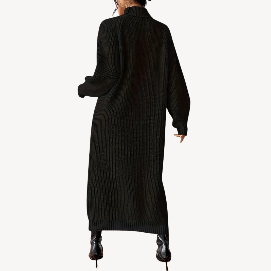 Ribbed Knit Turtleneck Dress for Women