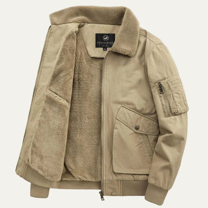 Men’s Faux Shearling Collar Full Zip Flight Jacket