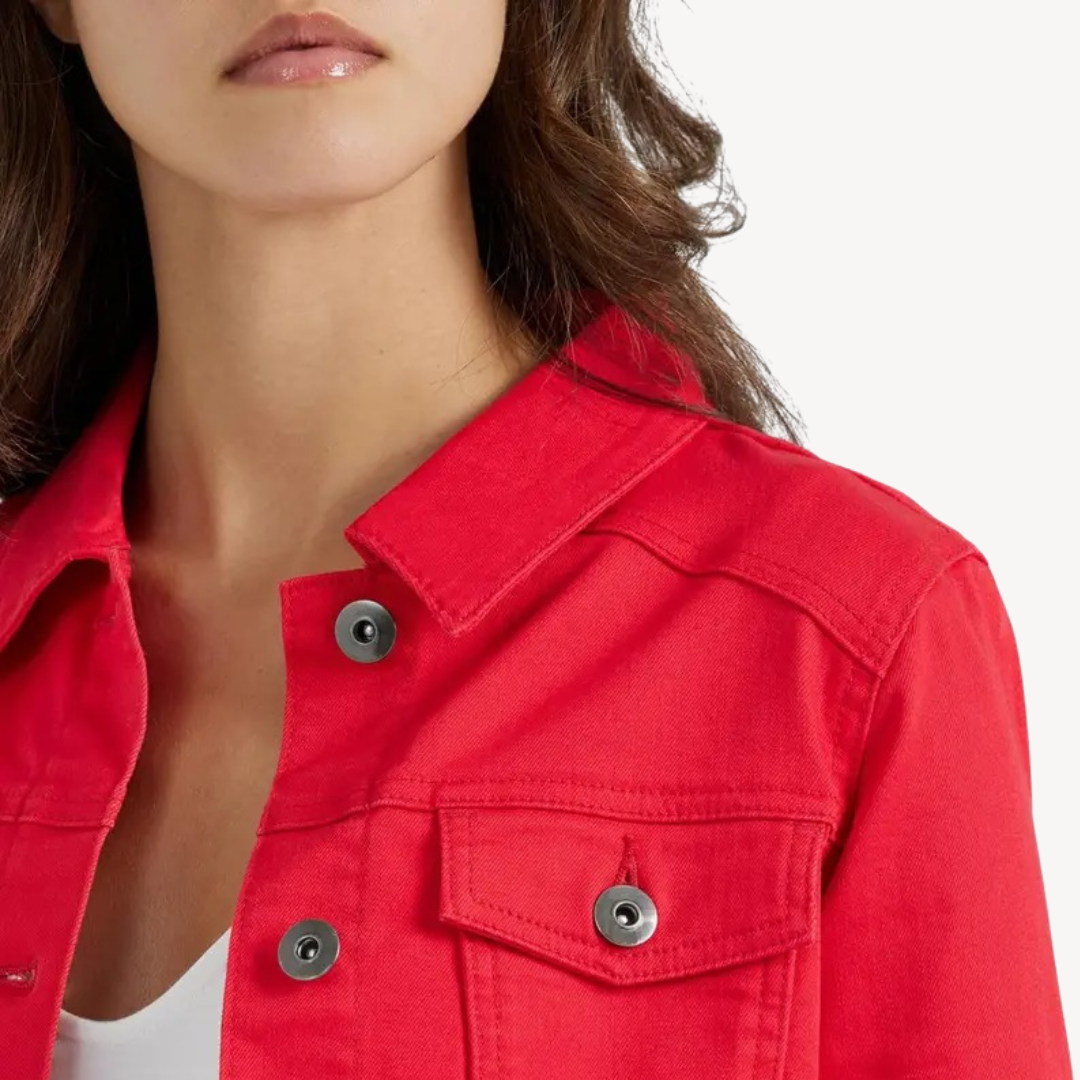 Red Denim Button-Up Jacket