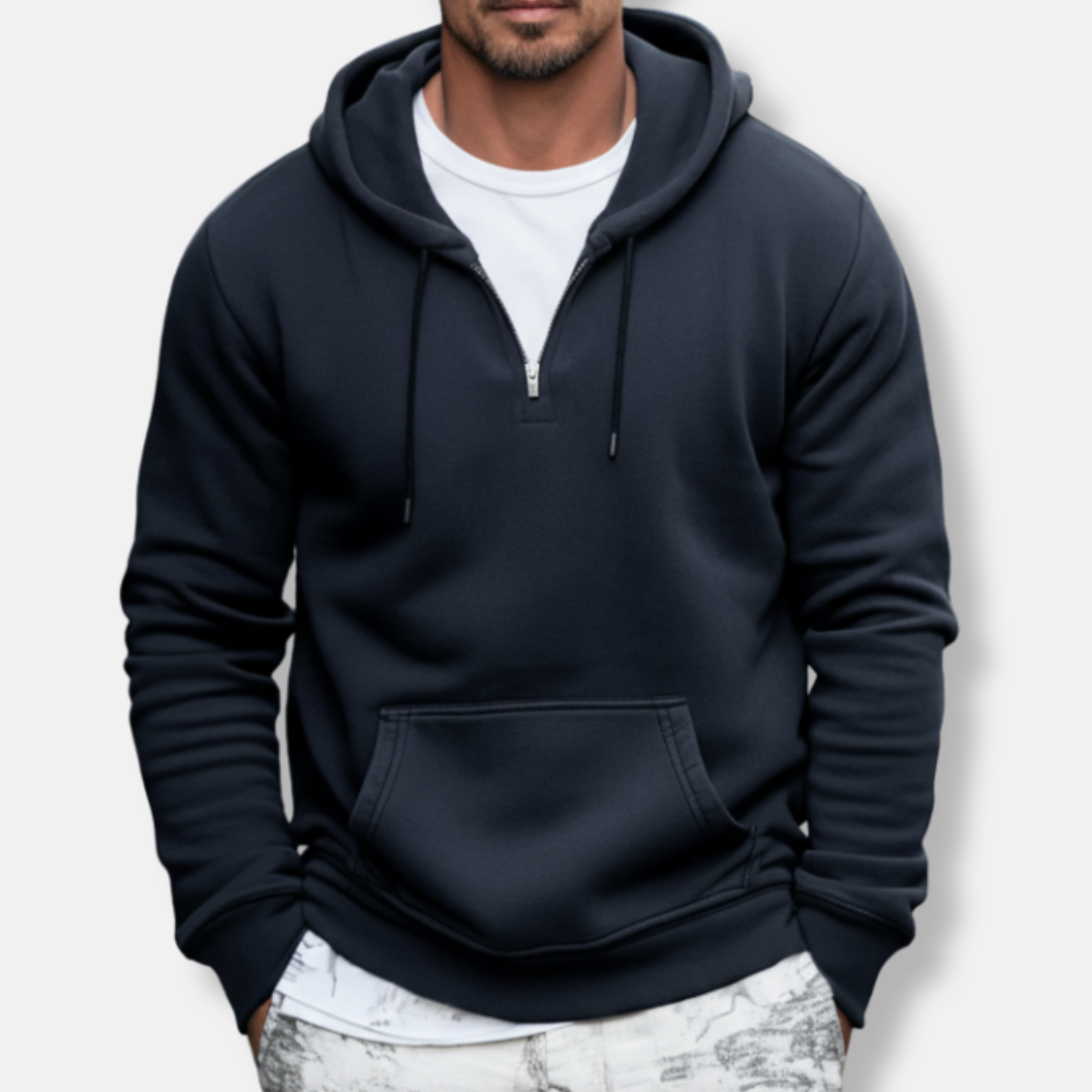 Men’s Hoodie – Relaxed Fit – Quarter Zip – Kangaroo Pocket Casual Wear