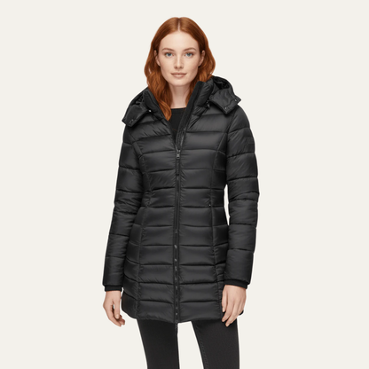 Women’s Fitted Mid-Length Hooded Puffer Coat