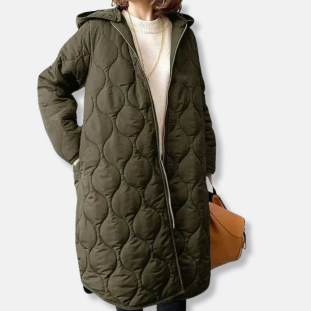 Sienna Oversized Hooded Coat | Quilted Mid-Length Coat