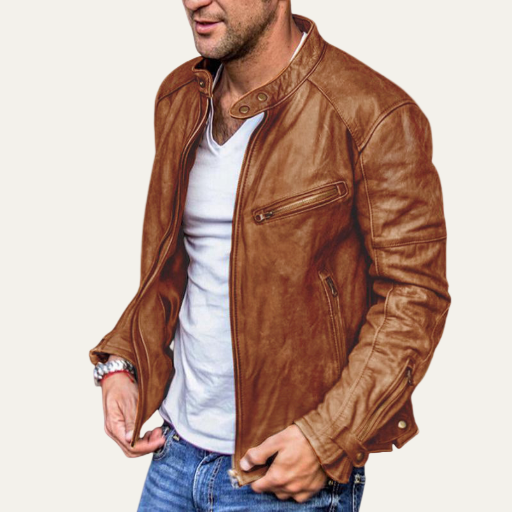Men’s Vintage Faux Leather Stand Collar Moto Jacket