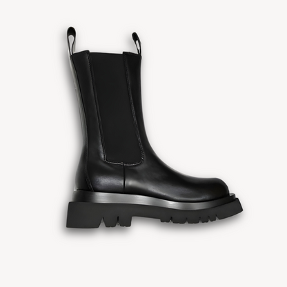 Woman’s Black Leather Chelsea Boots - Chunky Sole, Slip-On, Durable, Stylish Casual Footwear