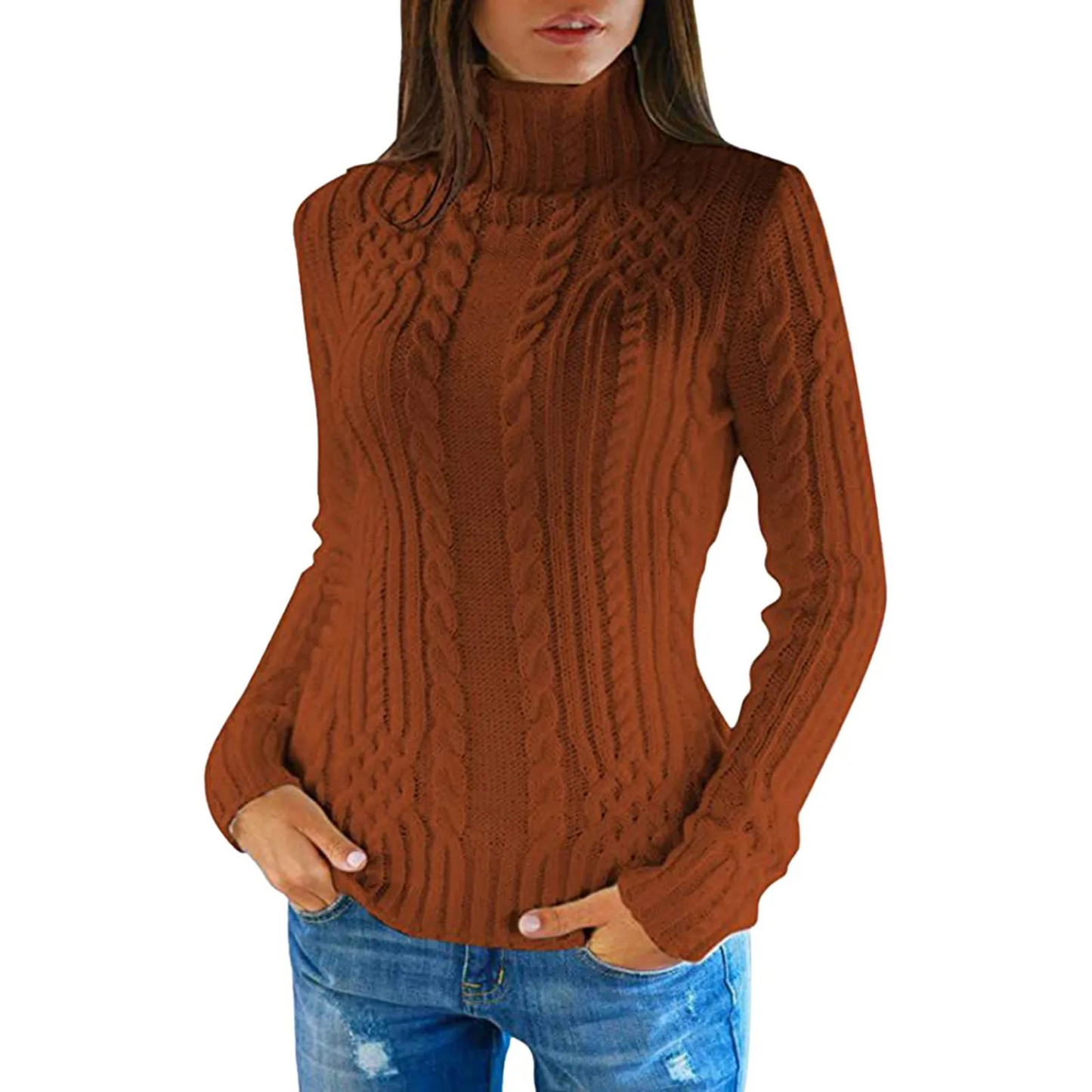 Cozy Winter Cable Knit Turtleneck Sweater