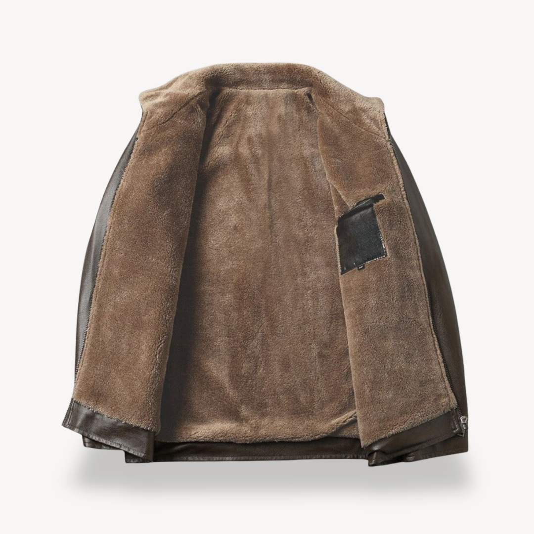Faux Leather Jacket with Fleece Lining for Men