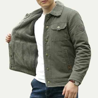 Men’s Shearling Lined Denim Style Patch Jacket