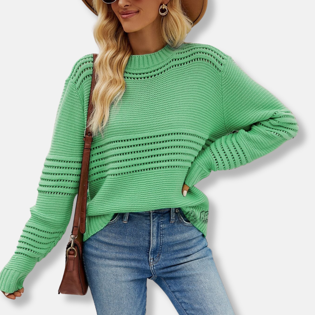 Women’s Pullover Sweater – Relaxed Fit – Drop Shoulder – Cotton Knit – Ribbed Trim