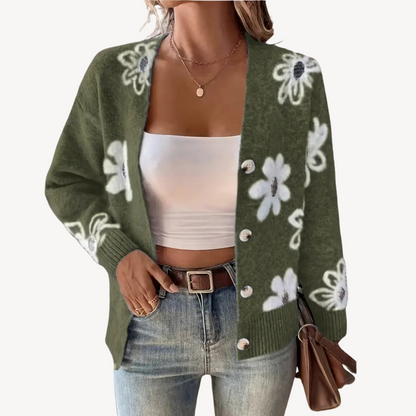 Women's Floral Print Knit Cardigan Sweater