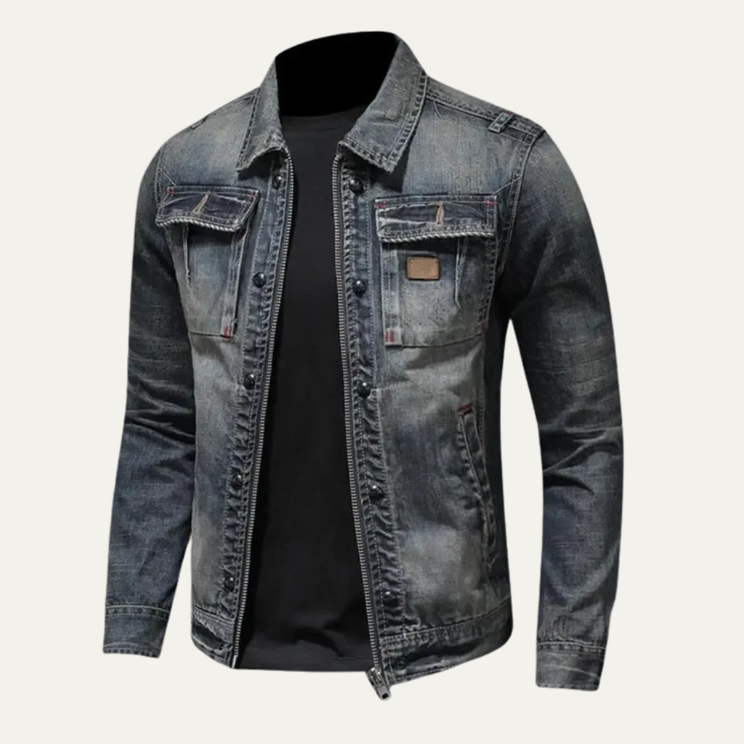 Men’s Full Zip Distressed Denim Jacket