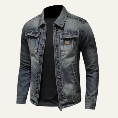 Men’s Full Zip Distressed Denim Jacket