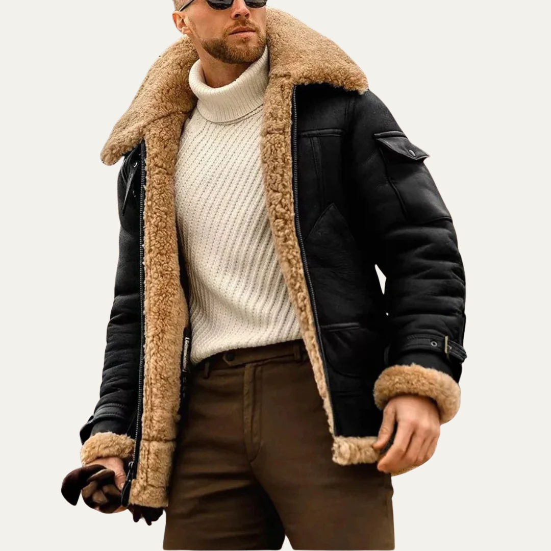 Men’s Stylish Heavy Shearling Aviator Jacket