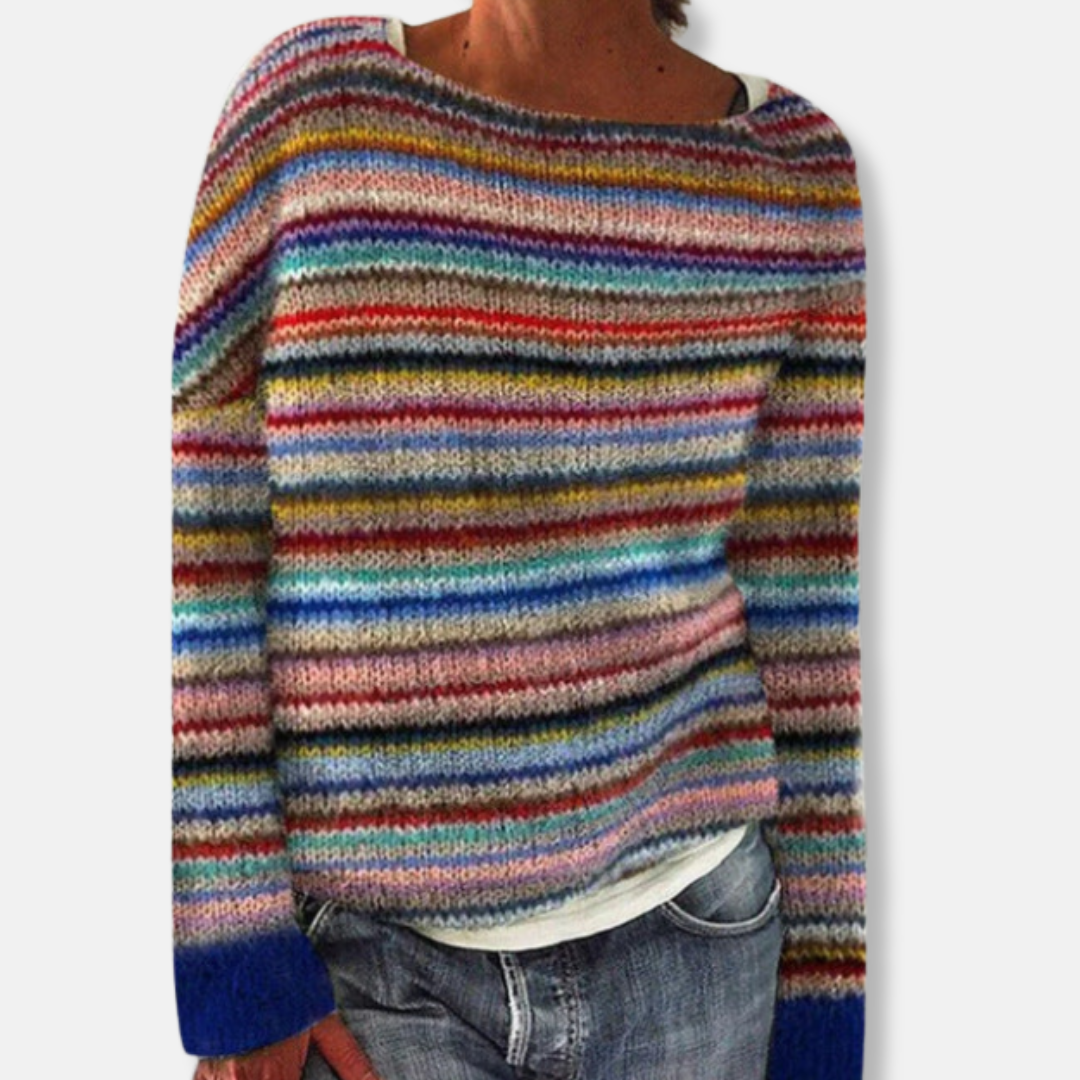 Isla Relaxed Fit Sweater | Striped Crewneck Long Sleeve Sweater