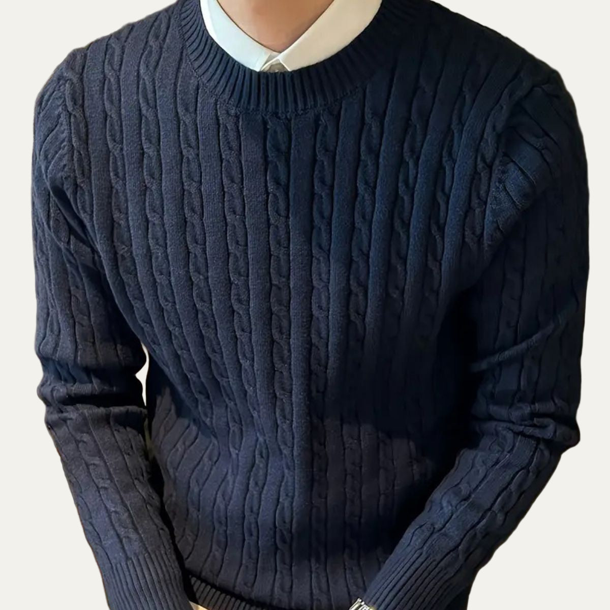 Men’s Classic Cable Knit Wool Crewneck Sweater