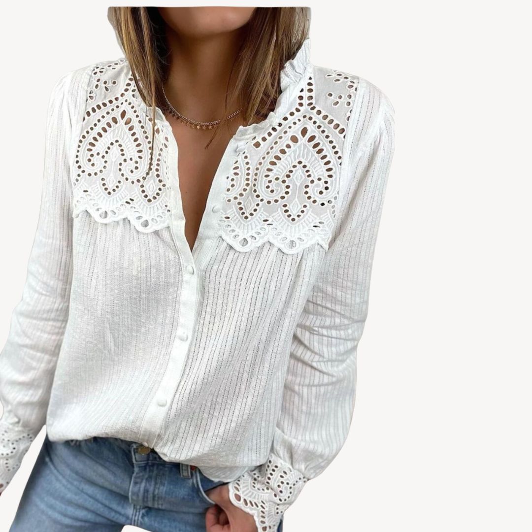 Lace Long Sleeve Blouse Polyester