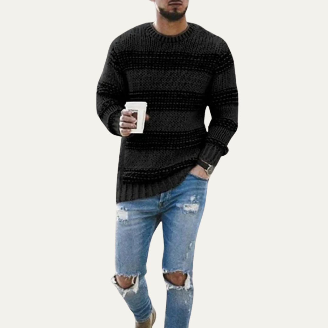 Men’s Chunky Striped Ribbed Crew Neck Sweater