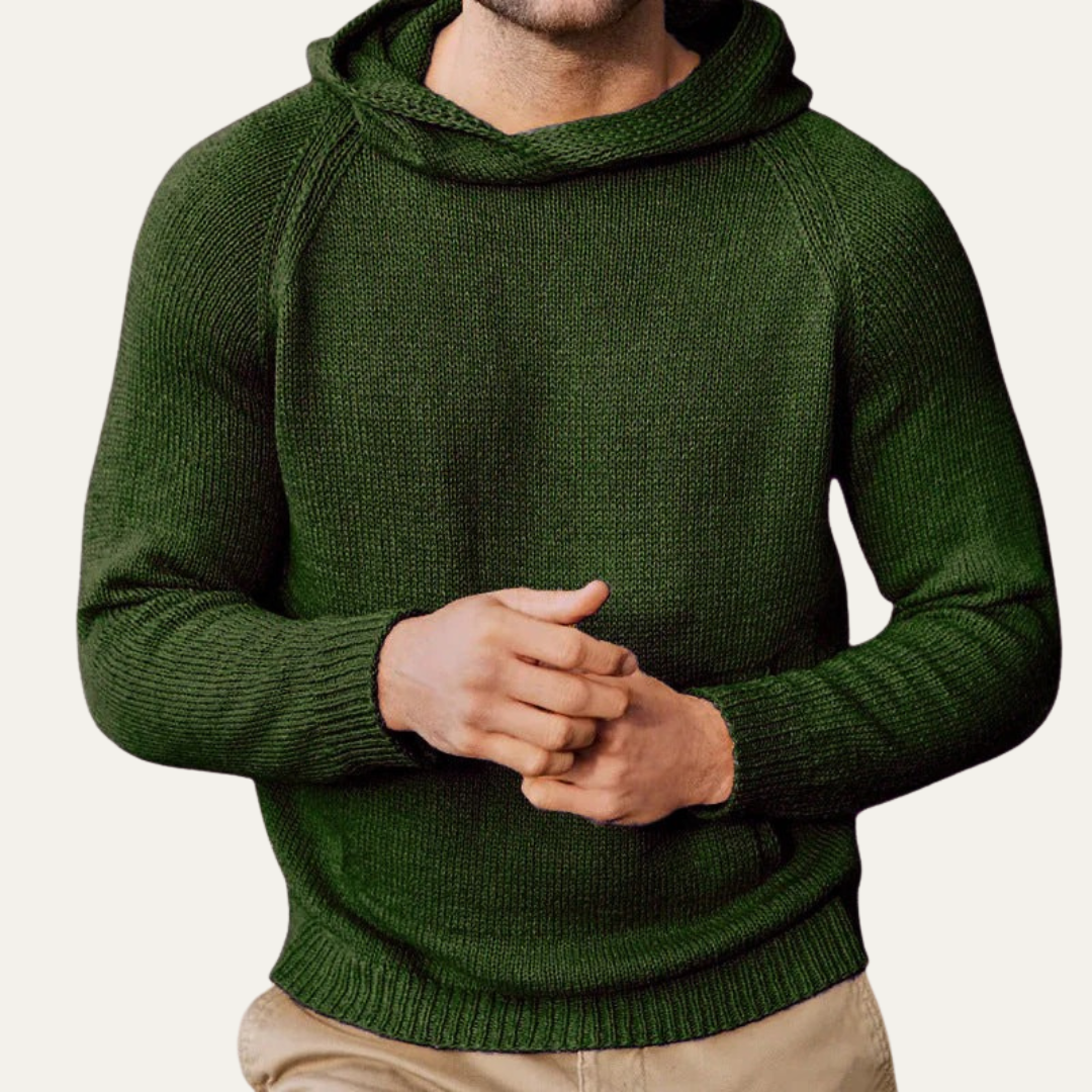 Men’s Ribbed Knit Hoodie With Raglan Sleeves