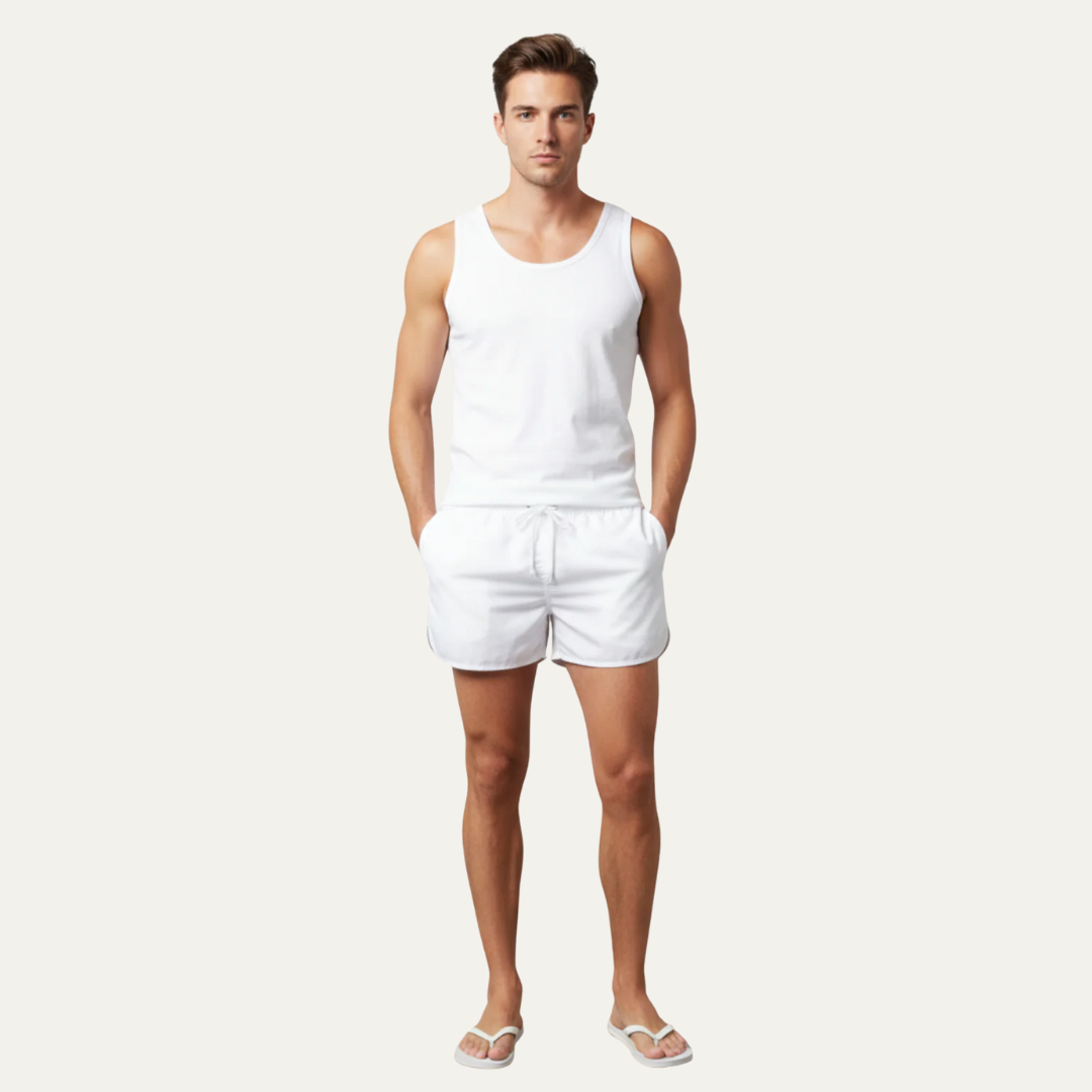Men’s Short Cut Swim Trunks with Rounded Hem