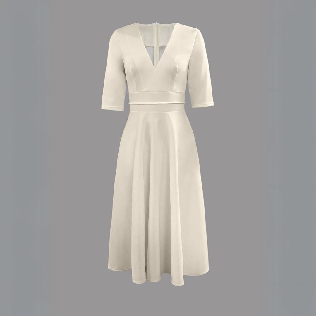 Midi V-Neck Dress Women White