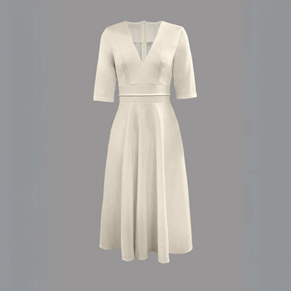 Midi V-Neck Dress Women White