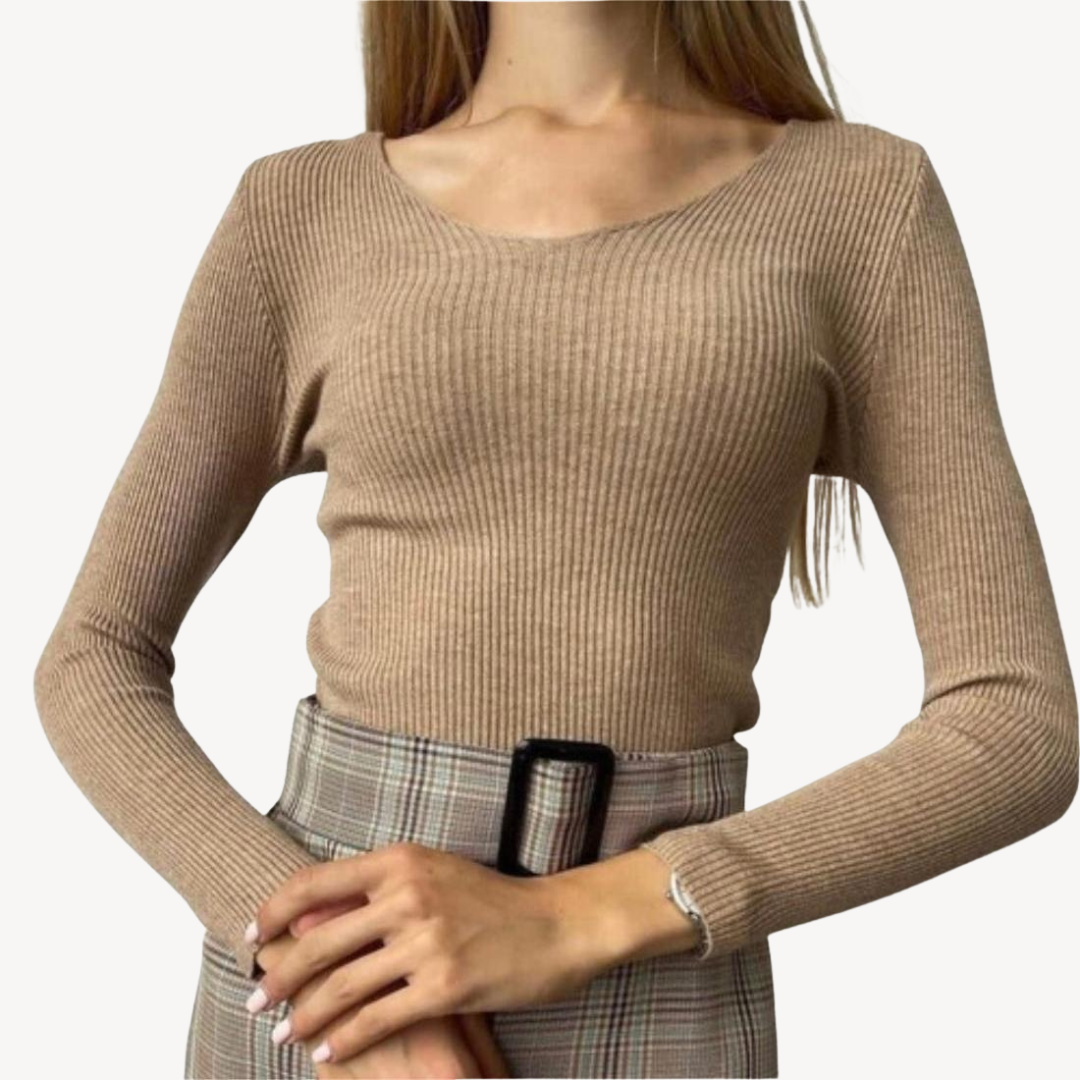 Deep V-Neck Ribbed Knit Sweater Women