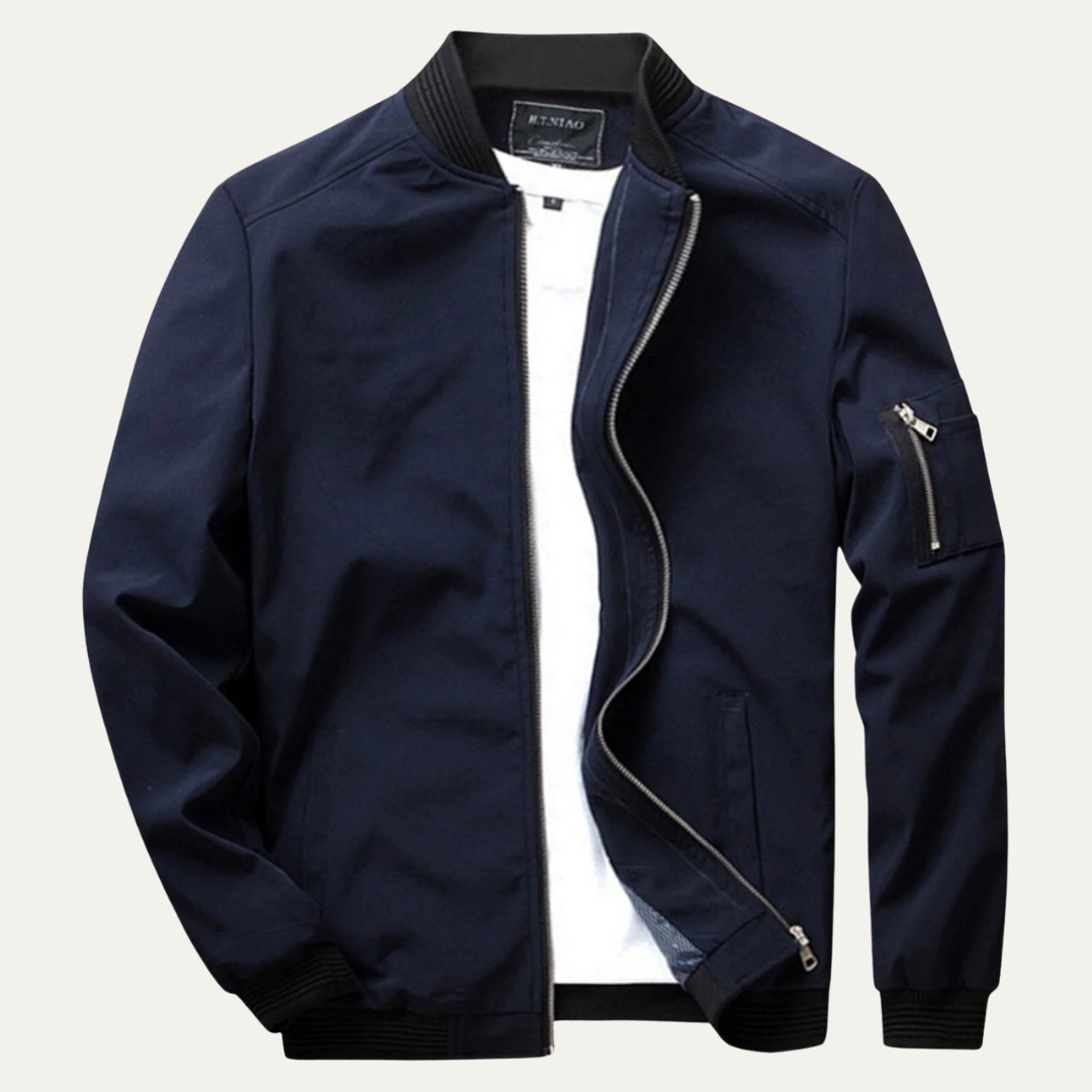 Men’s Casual Bomber Jacket with Sleeve Zip Pocket