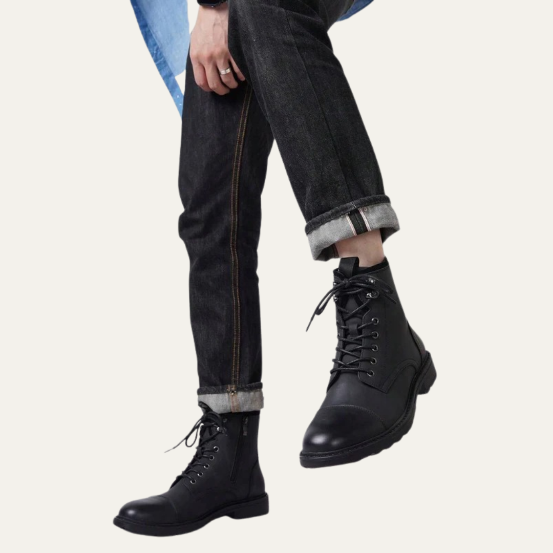 Men’s Cap Toe Lace Up Combat Style Ankle Boots