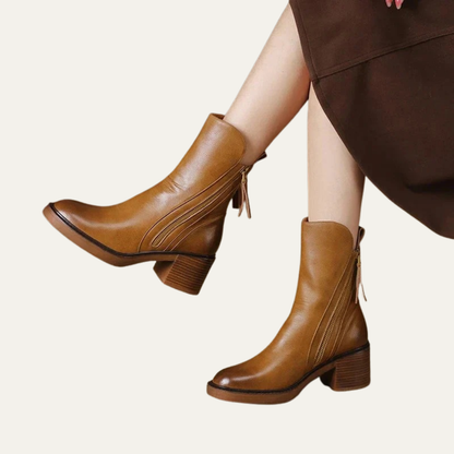 Women’s Smooth Leather Chunky Heel Boots