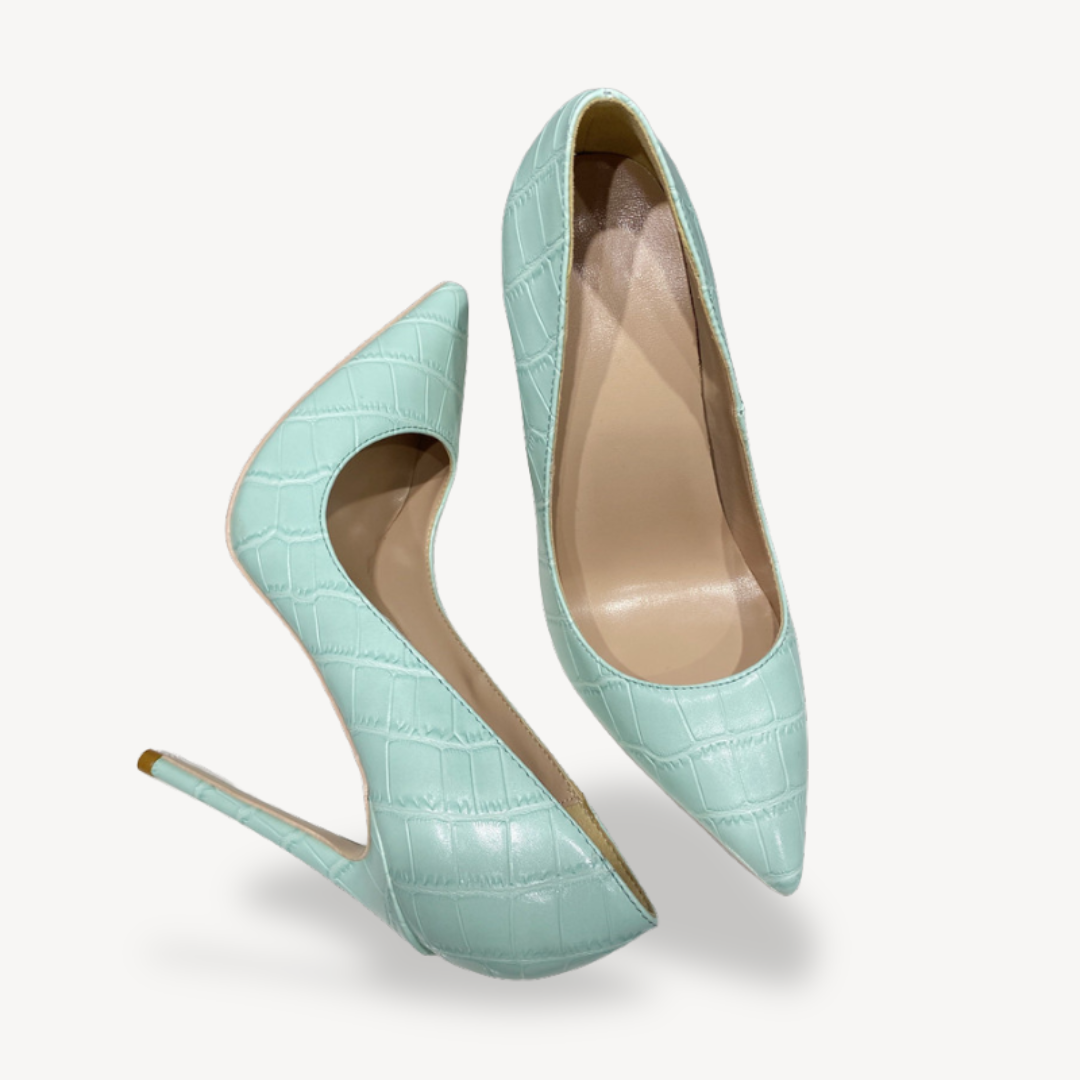Women’s Mint Green Croc-Embossed Leather Orthopedic Heels