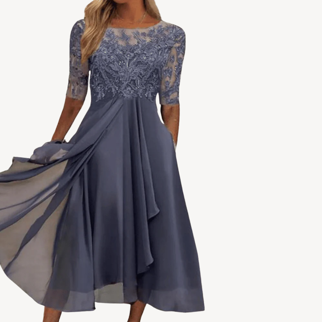 Women's Lace Chiffon Midi Dress