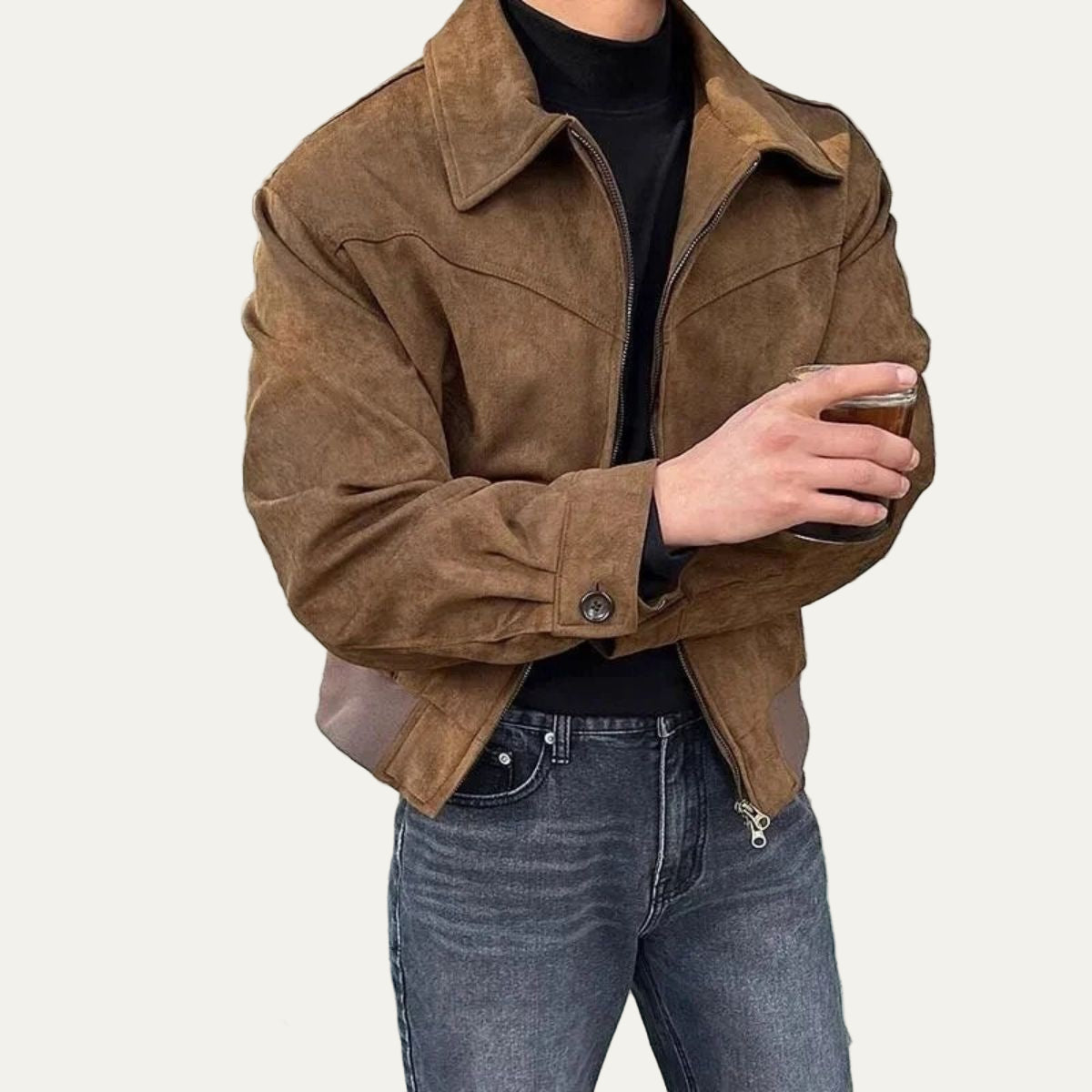 Men’s Suede Look Full Zip Trucker Shirt Jacket