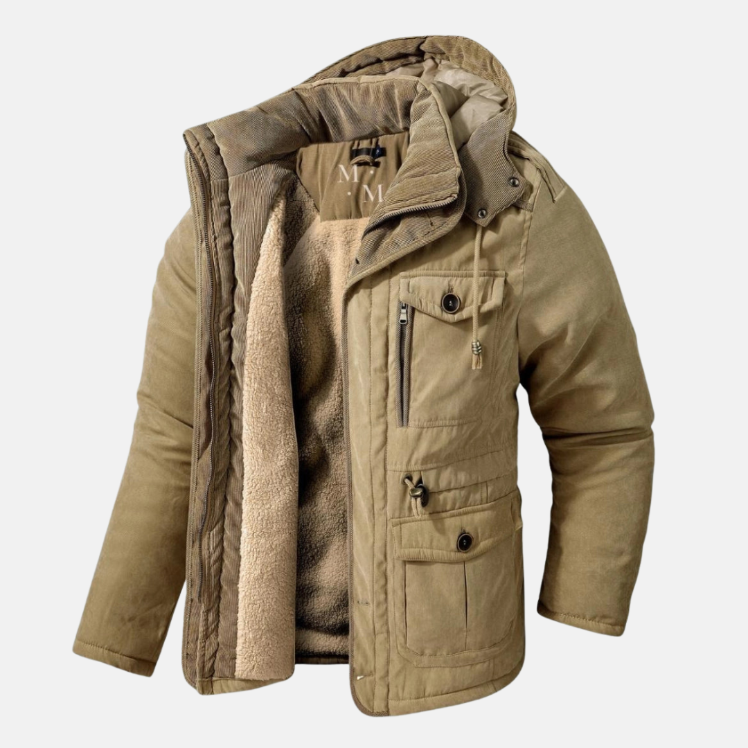 Men’s Parka Jacket – Regular Fit – Sherpa Lined – Ribbed Hood – Utility Pockets