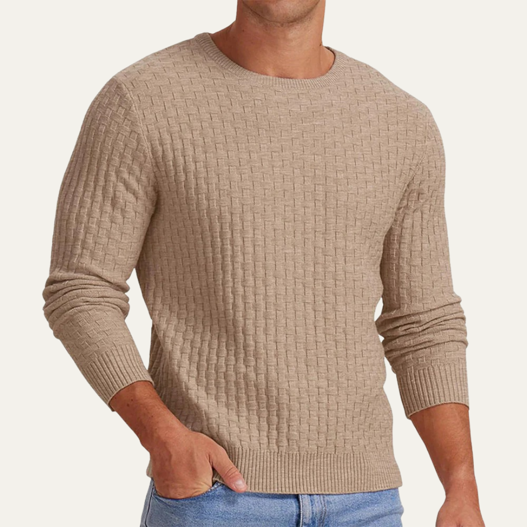 Men’s Textured Basket Weave Crew Neck Sweater