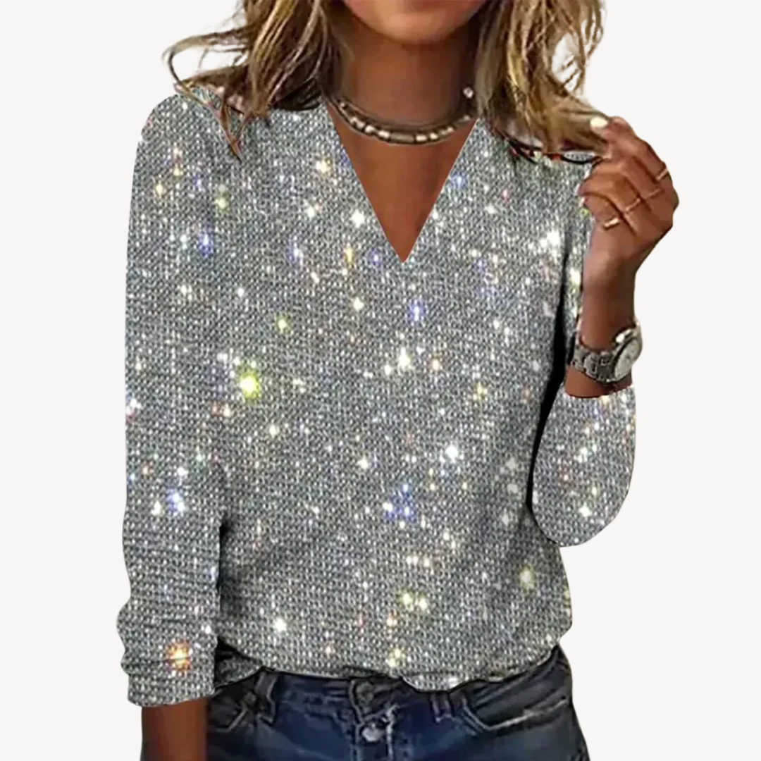 Sequin V-Neck Long Sleeve Top Women