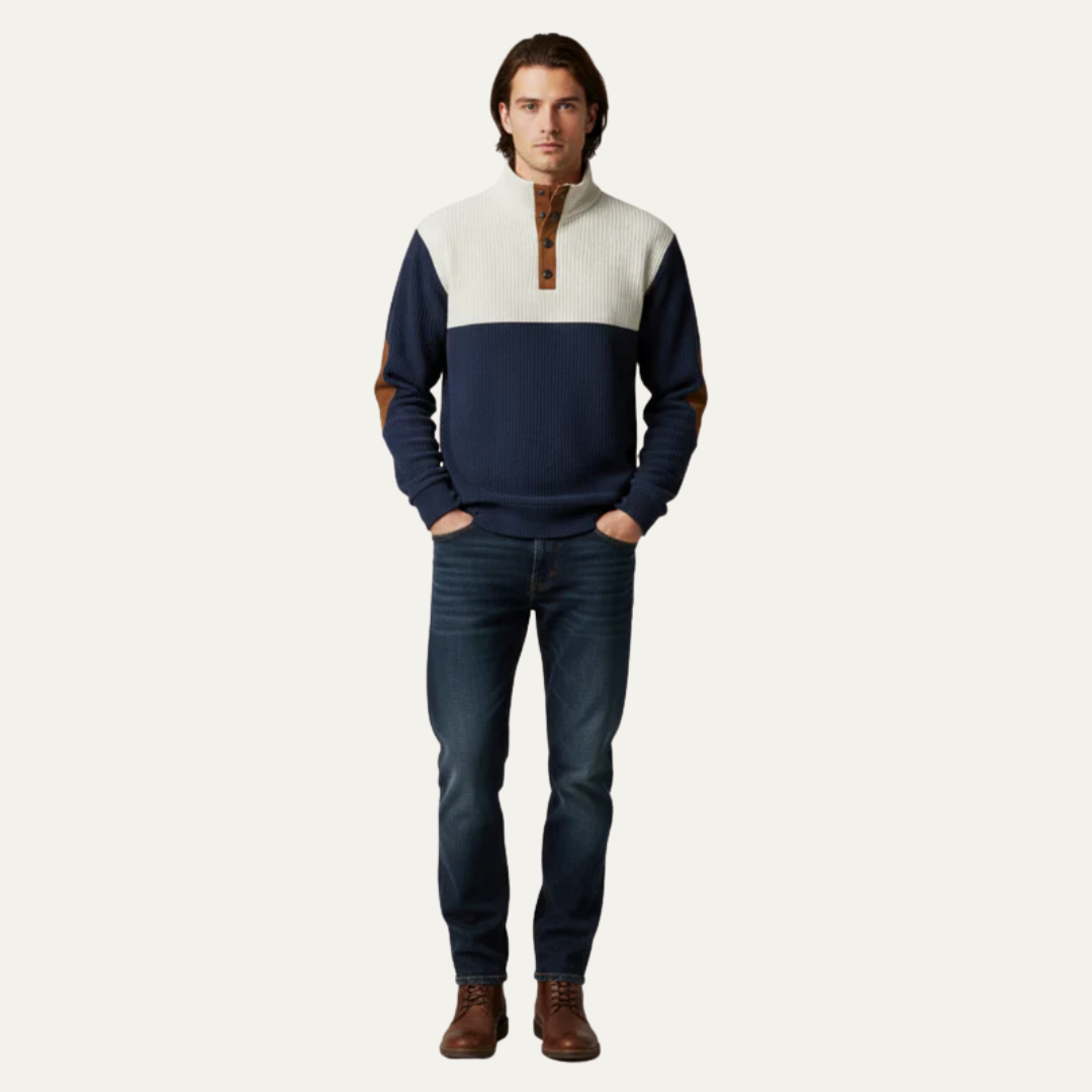 Men’s Color Block Button Placket Sweater