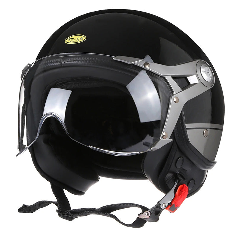 Classic Retro Motorcycle Helmet With Clear Face Shield