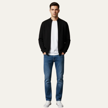 Men’s High Neck Full Zip Knit Bomber Cardigan