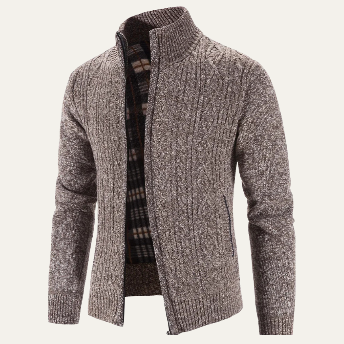 Men’s Mottled Cable Knit Full Zip Cardigan