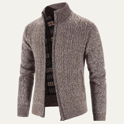 Men’s Mottled Cable Knit Full Zip Cardigan