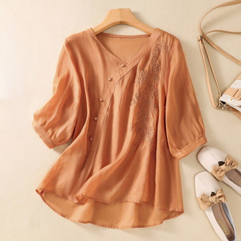 Chic Off Center Button Tunic Top